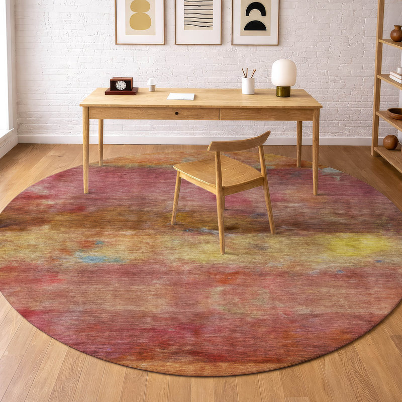 Premium Machine Washable Mayfield AMF2311 Stripes Rug, Orange, 8' Round