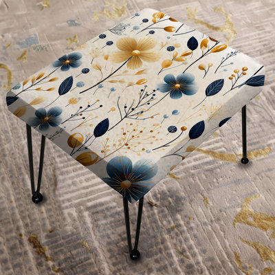 Minimalist Charm Floral Pattern In Blue - Floral Rectangle Ottoman