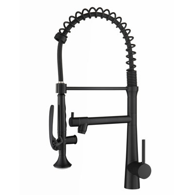 Pull Down Faucet For Kitchen - Heavy Duty Commercial Single Handle Pre-Rinse Black Matte Pad Flow Control