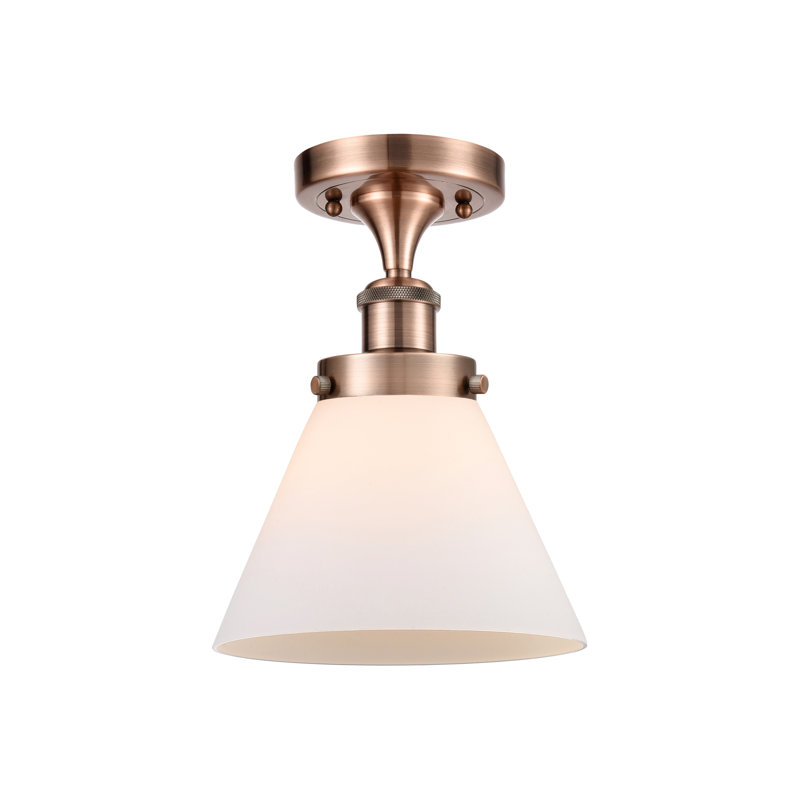 Ballston Urban Cone - 1 Light Semi-Flush Mount, Antique Copper, Matte White, 13" H x 8" W x 8" D