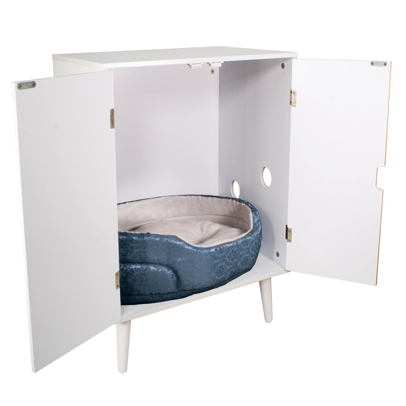 White Modern Cat Litter Hide-Away Cabinet with Circular Opening