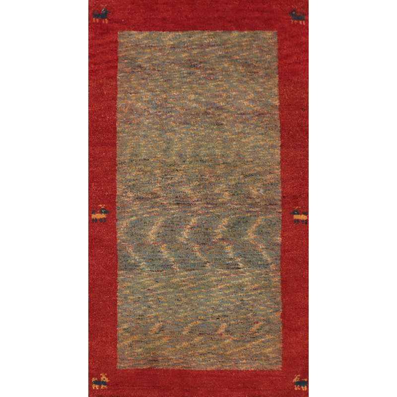 Rustic Elegance: Gabbeh Style Rug 2x4 with Vibrant Red Border