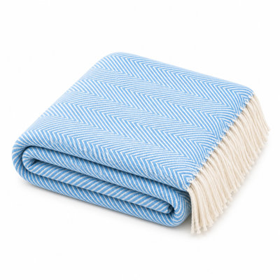 Blue Herringbone Fringed Throw Blanket