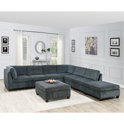 Grey Chenille 8Pc Sectional With Classic Design For Home Living Room Stylish Look Area