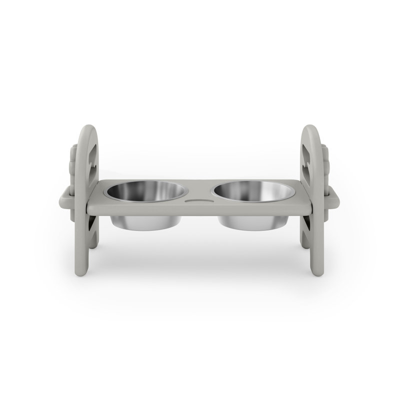 Bol ajustable gris foncé pour animal de compagnie, bois en polyéthylène haute densité recyclé durable, prêt pour le voyage
