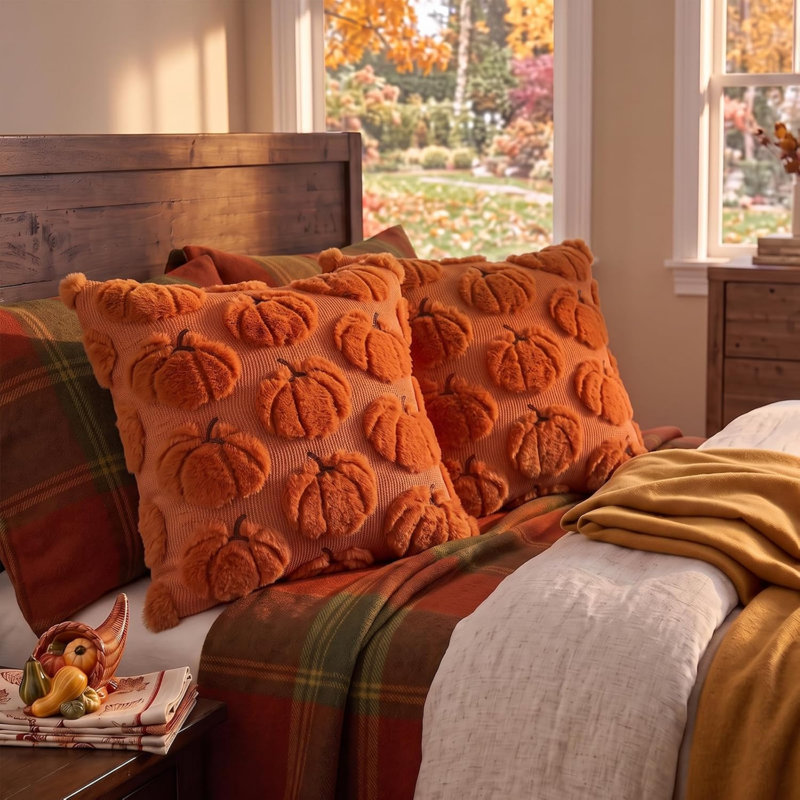 Housses de coussin automnales citrouille, 50 x 50 cm, ensemble de 2, couleur caramel, Caramel, Carré 20 po