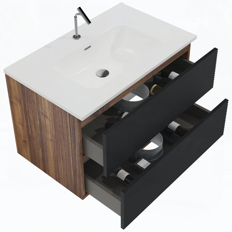 Meuble-lavabo 30 po avec lavabo, Noir / brun