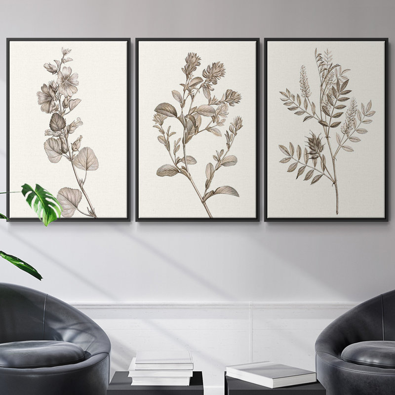 Étude de botanique neutre I 3 pièces, H 27 po x l 54 po, Noir