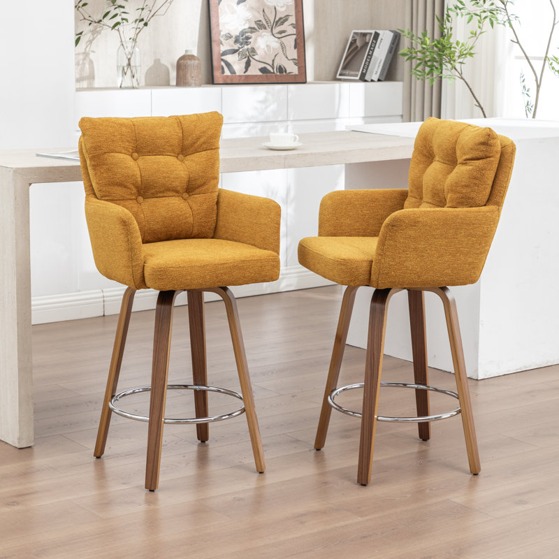 Zareon 27.95” Double-Layered Velvet-Padded Bar Stools, Yellow
