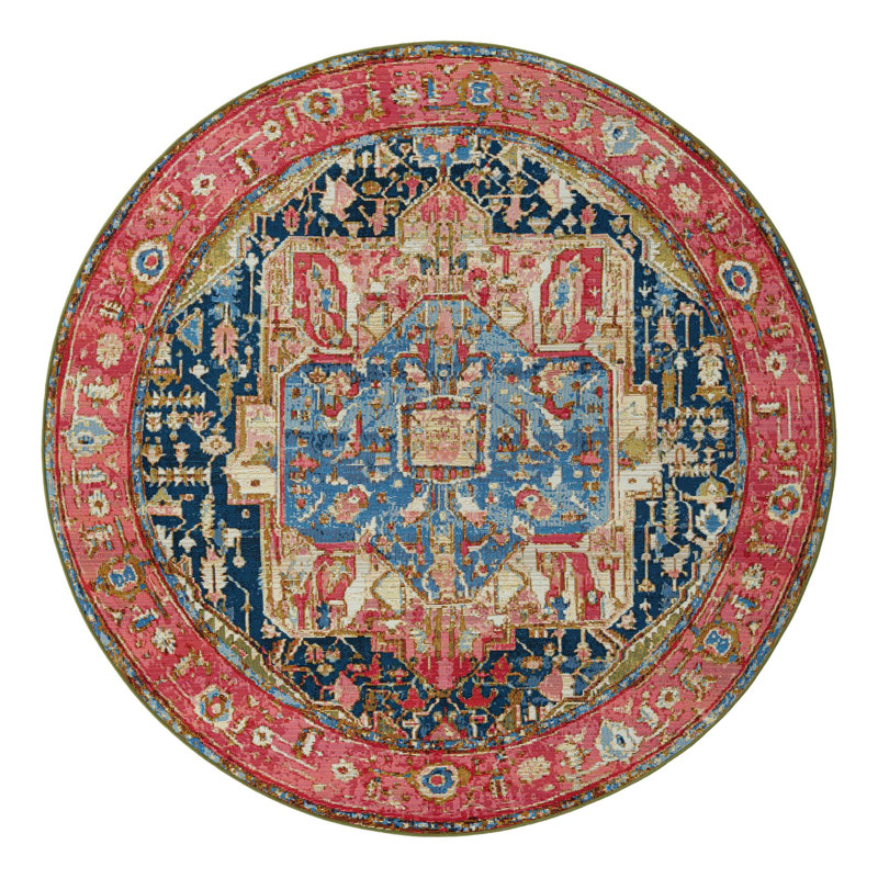Multi_Unique Loom Limon Outdoor Traditional Rug, Round 6'1"