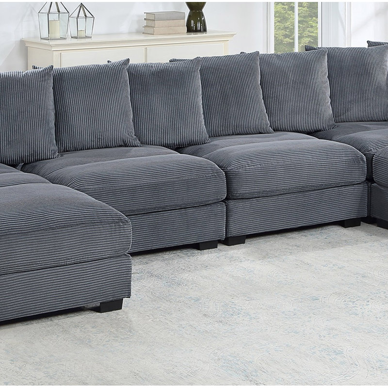 Chaise sans accoudoirs Living Room Furniture, Velours côtelé gris foncé