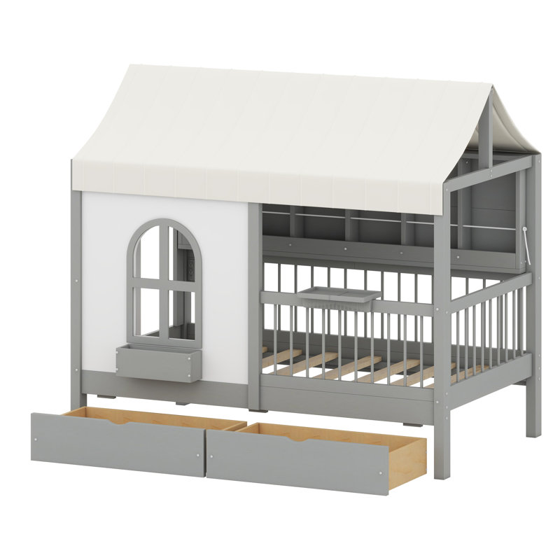 Structure de lit pour enfants avec grands tiroirs, tablette latérale et bande DEL
