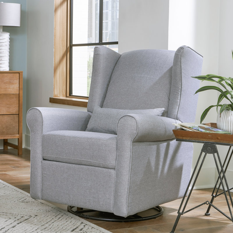 Misty Grey Swivel Recliner with Wingback Design
