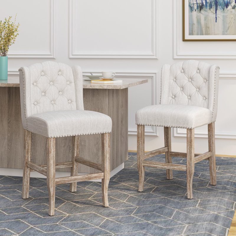 Fabric Tufted Wingback Stools, Counter Stool (27" Seat Height), Beige