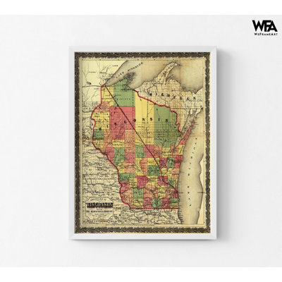 Wisconsin Showing The Milwaukee And Horicon Rail Road 1857 By Vintage Maps, Wisconsin Railroad Poster, Antique US Train History Poster