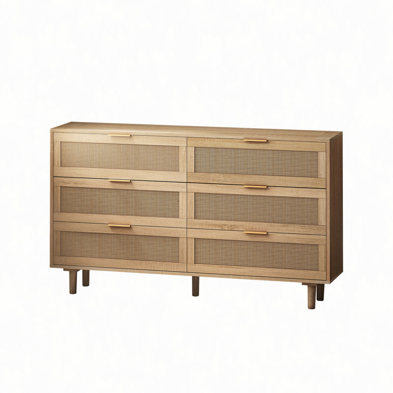 51.18"6-Drawers Rattan Storage Cabinet Rattan Drawer,For Bedroom,Living Room, Natural