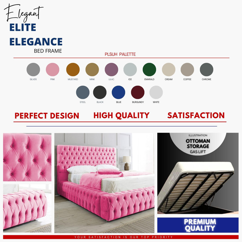 Elite Elegance Ambassador Ottoman Storage Bed - Premium Upholstered Velvet Bed Frame with Tall Headboard, Pink