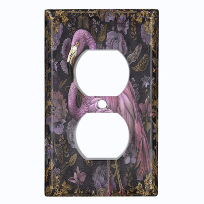 Couvercle de plaque d'interrupteur en métal; Taille américaine standard - flamant rose floral