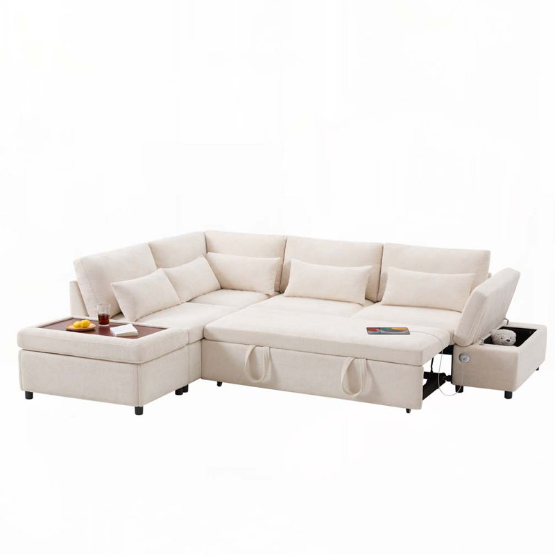 Canapé modulaire coulissant de 107 po en forme de L avec sièges larges, repose-pieds avec rangement à mouvement libre, combinaison libre