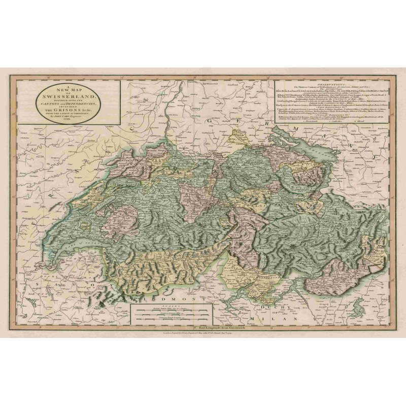Carte rétro de la Suisse, H 8 po x l 12 po