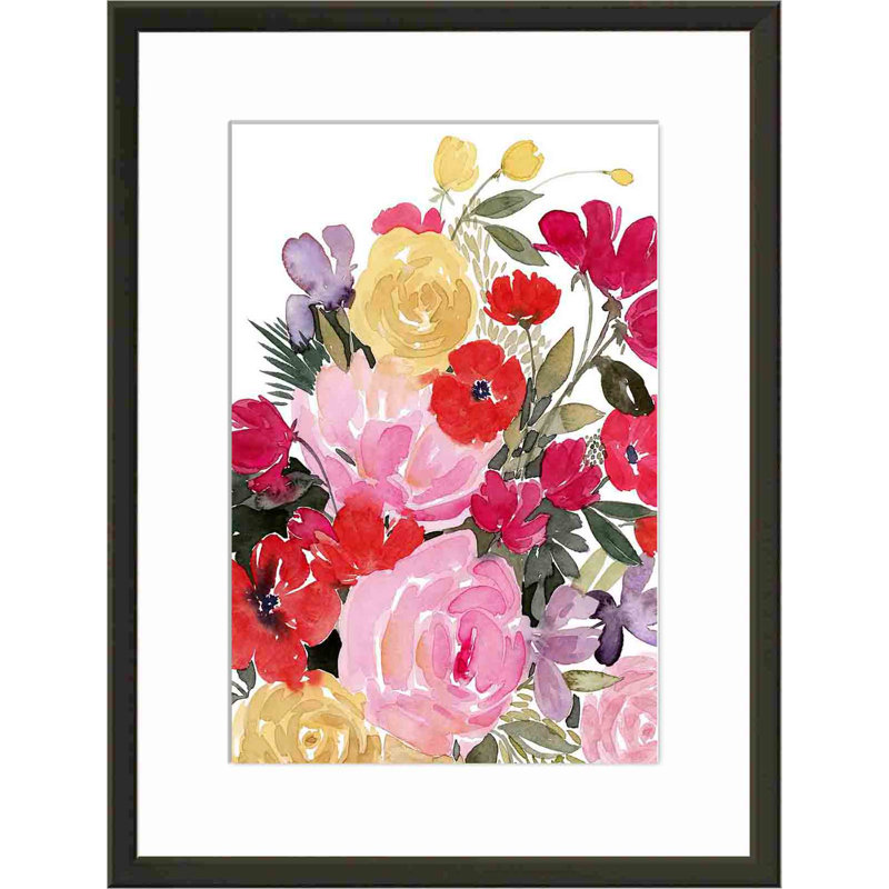 «Rainy Day Bouquet I» par Grace Popp - peinture encadrée, H 12 po x l 12 po, Noir