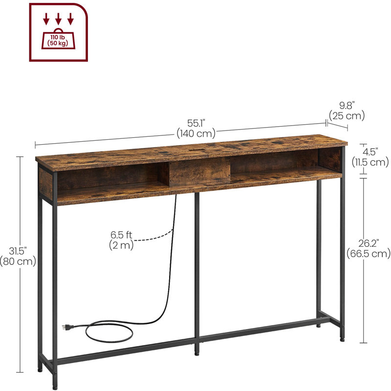 Console avec prise Gericho, Brun, H 31,5 po x l 55,1 po x P 9,8 po