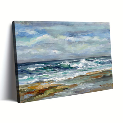 Coastal Wave Beach Impressionist Palette Knife Canvas Art, Wrapped Canvas, Ready to Hang