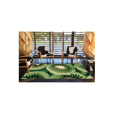 Kiwi Fruit Patterned Woven Base Rug Machine Washable