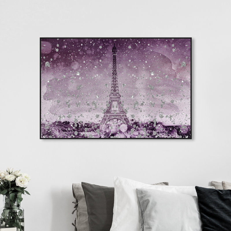 Eiffel Eiffel scintillant prune - impression sur toile tendue, H 24 po x l 36 po, Noir