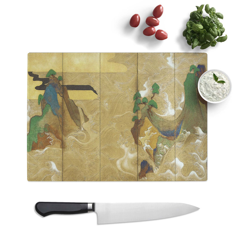 Tempered Glass the Waves at Matsushima by Tawaraya Sotatsu Chopping Board, 28.5 cm x 20 cm