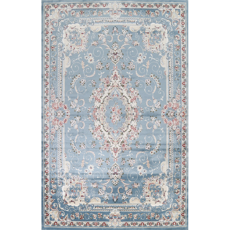 Tapis oriental transitionnel bleu clair 2X3, Rectangle 9 pi 10 po x 13 pi 1 po