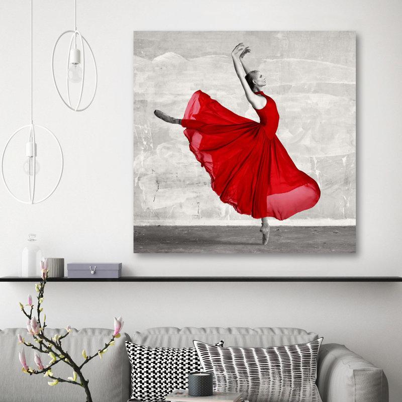 Ballerina In Red - Wrapped Canvas Print, 70cm H x 70cm W x 4cm D