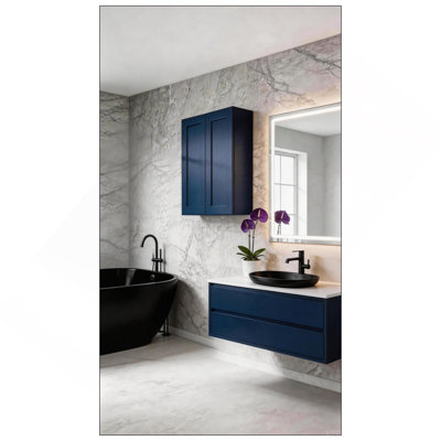 Navy Blue Shaker 36" Solid Wood Wall Cabinet – Soft-Close Hinges, Adjustable Shelves, Double Door. Ideal for Kitchen, Bath, Laundry. (36"W x 12"D x 42"H)