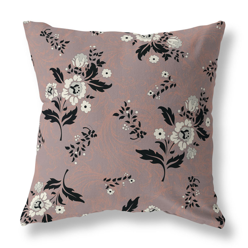 Coussin décoratif réversible à motif floral Meadow Strokes, H 18 po x l 18 po, Noir / rouge / multicolore