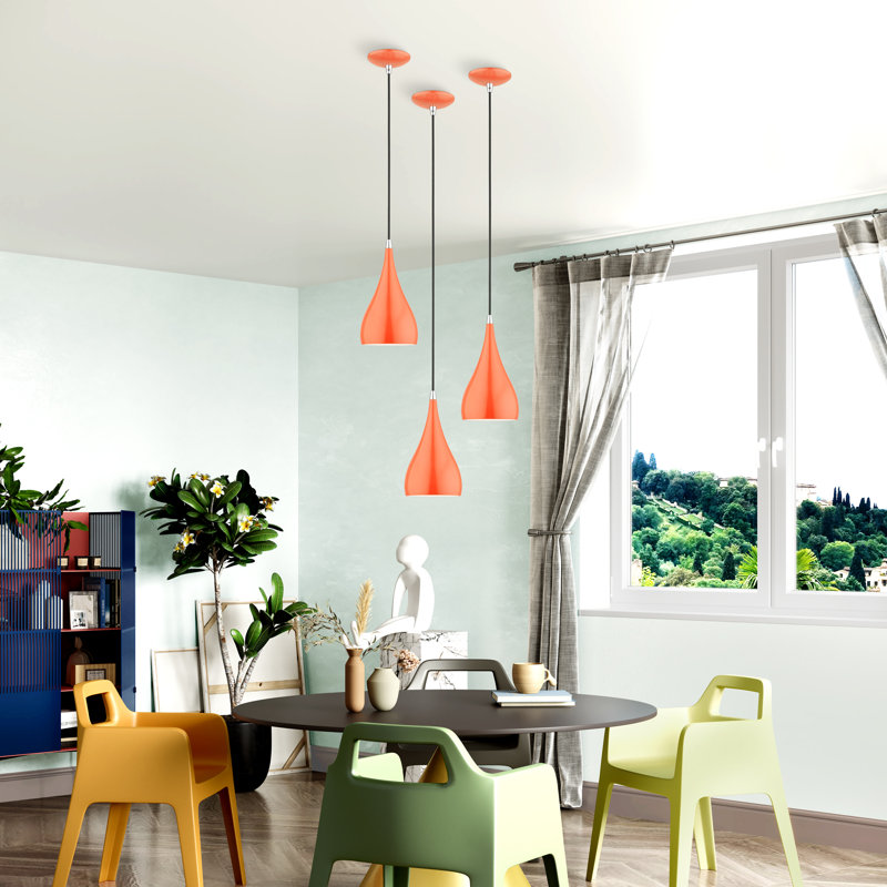 Luminaire suspendu conique unique à 1 lumière Ithel, Orange brillant / chrome poli, Orange brillant
