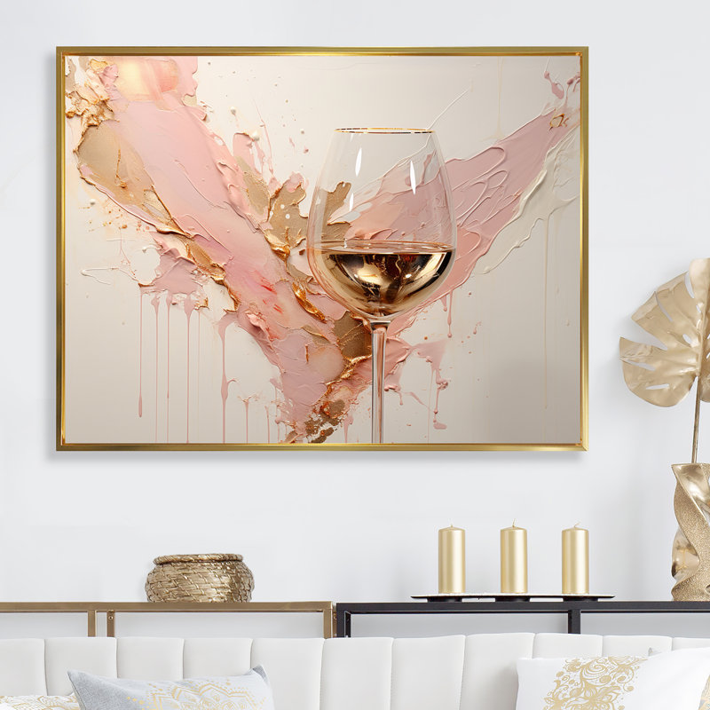 Minimalisme vin champagne - art mural vin champagne, Cadre flottant doré, H 34 po x l 44 po x P 1,5 po