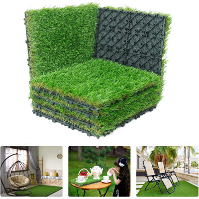 12" x 12" Interlocking Artificial Grass Tiles with Drainage Holes