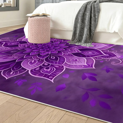  Area Rug Living Room Rugs 6x9ft Soft Indoor Carpet Modern Rug with Non Slip Rubber Backing for Under Dining Table Home,Purple boho mandala decorative
