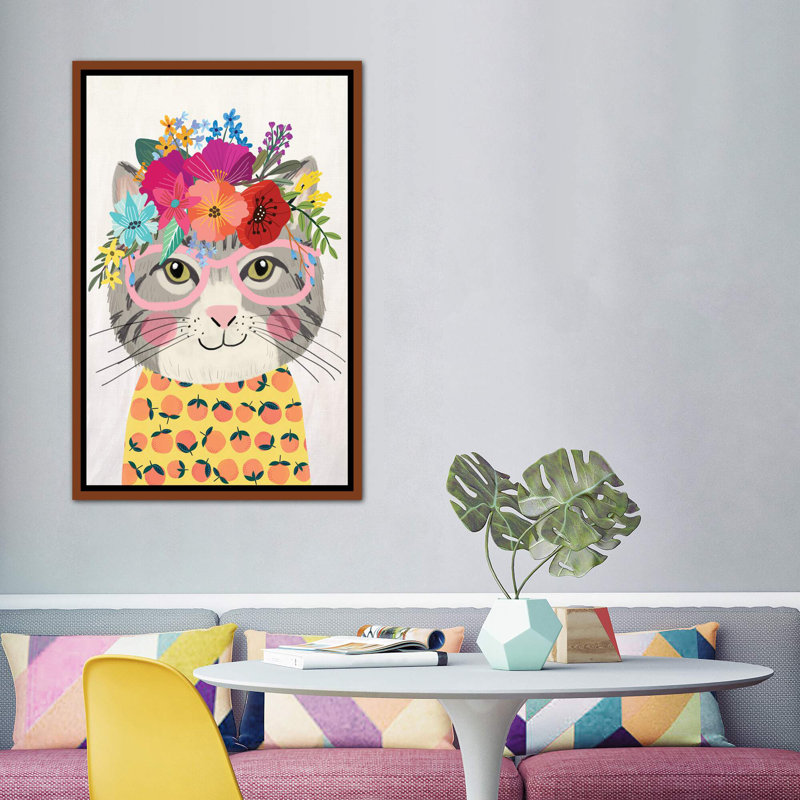 « Grey Cat II » par Mia charro-impression d’art graphique, H 60 po x l 40po x P 1,5 po, Toile avec cadre en bois classique
