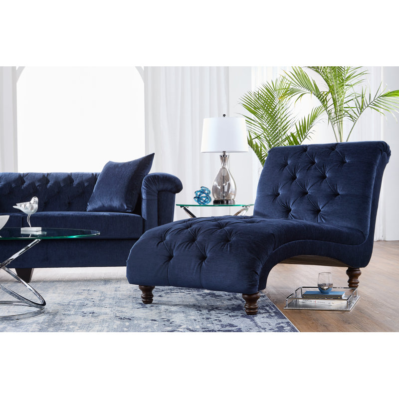 Chaise longue rembourrée Atice, Mélange de polyester bleu marine luxuriant