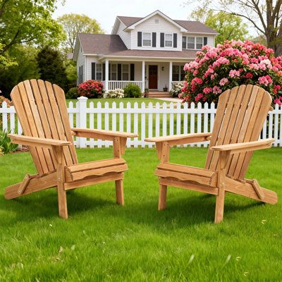 Foldable Outdoor Adirondack Chair,Wooden Patio Lounge Seating for Garden, Deck, Lawn & Yard（Set of 2)