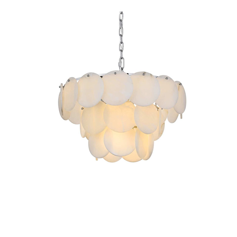 Lustre en albâtre 24 pouces Idamay, 12 lumières, H 14 po x l 24 po x P 24 po, Chrome chrome