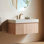 Meuble-lavabo moderne avec comptoir en pierre frittée à motif travertin Valenza