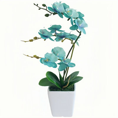 21" Artificial Phalaenopsis Orchid Plant in Blue-Purple – Real Touch Silk Flowers in Plastic Pot, UV-Resistant – Home Office Tabletop Decor, Wedding Centerpiece, Bathroom Decor, Housewarming Gift