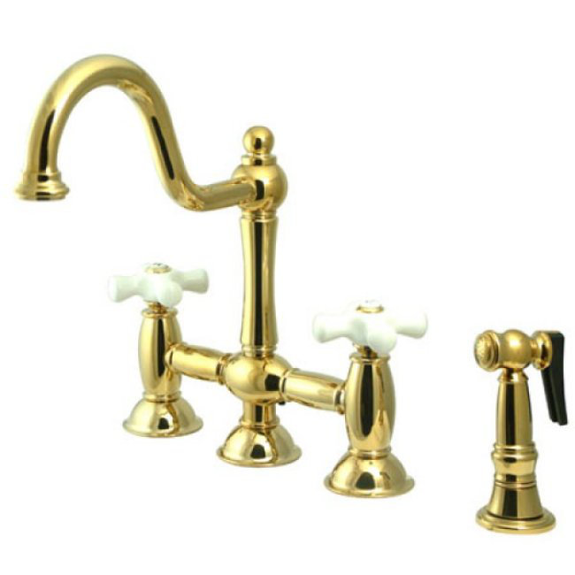 Kingston Brass Restoration Two-Handle Deck Mount Bridge Kitchen Faucet, Oil Rubbed Bronze, With Spray