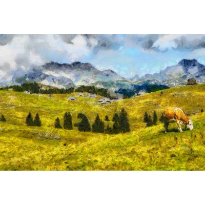 Mountain Hills and Cow - peinture sur toile tendue