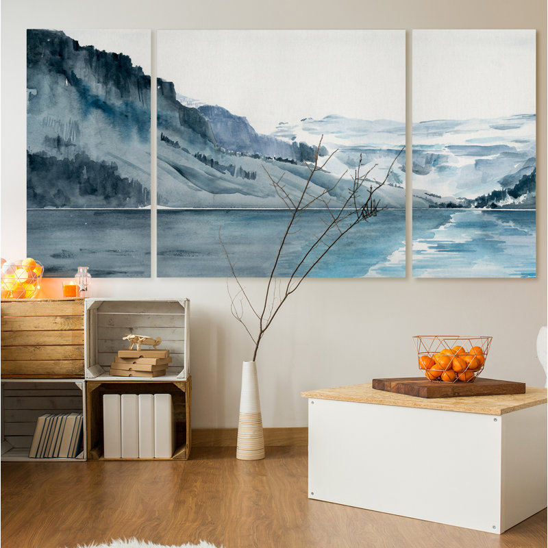 Winter Fjords I - 3 pièces, impression sur toile, H 40 po x l 80 po x P 1,5 po