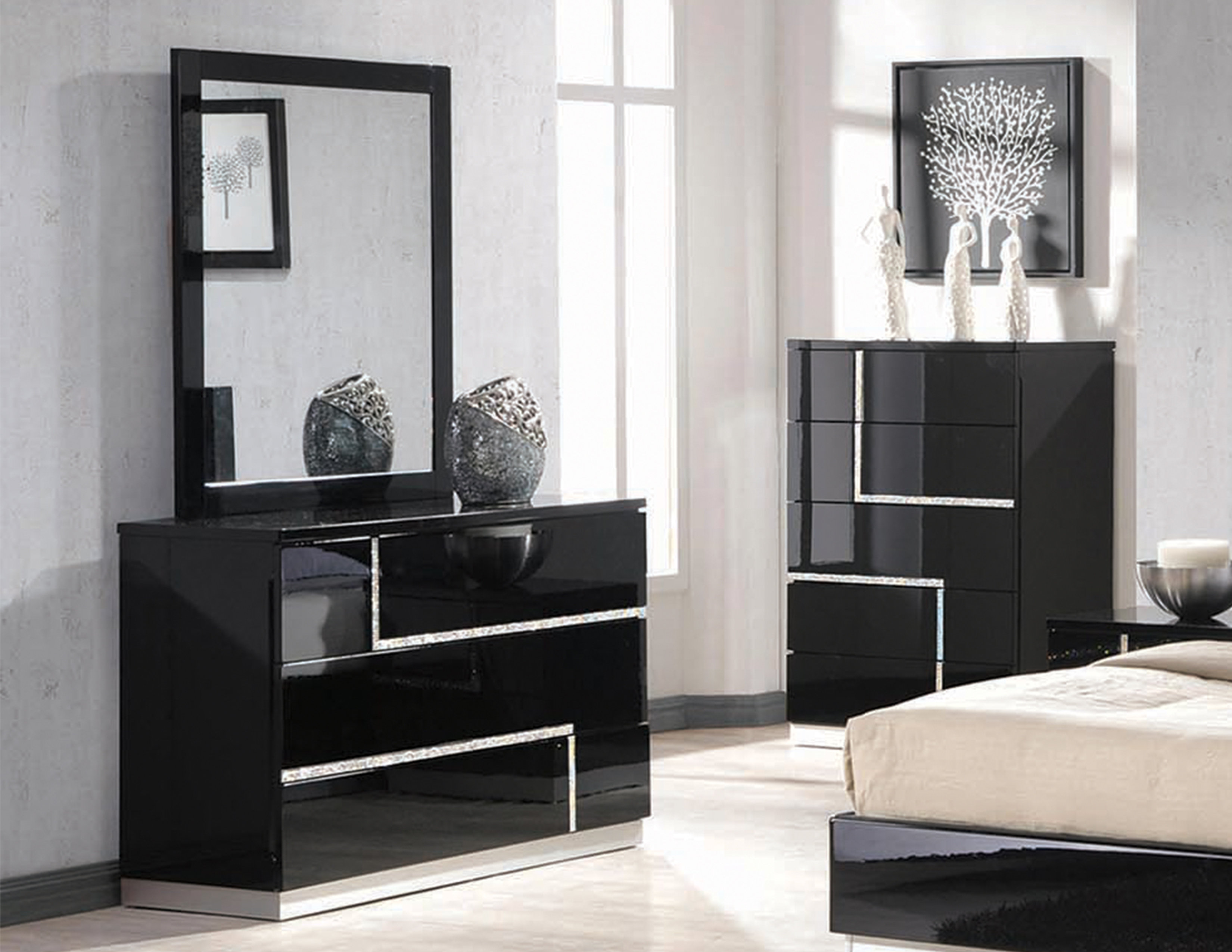3 piece dresser set black Slater Black 3 Piece Bedroom Set w/Platform Storage Bed, Dresser & Mirror