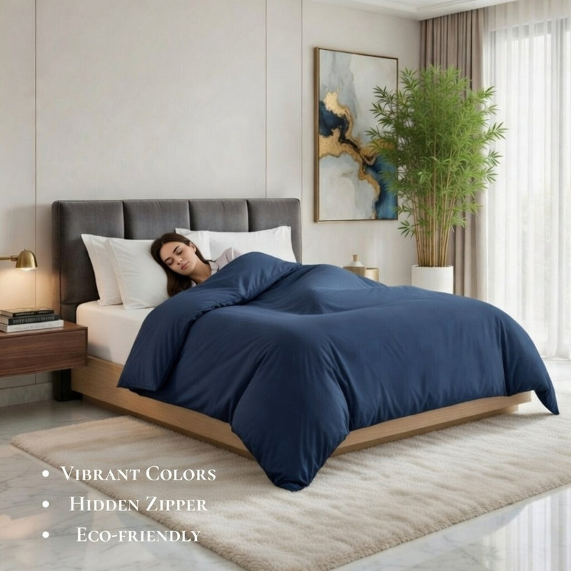 Luxury Bamboo Duvet Cover, Ultra-Soft & Cooling Bamboo Blend, Machine Washable, Queen, Navy