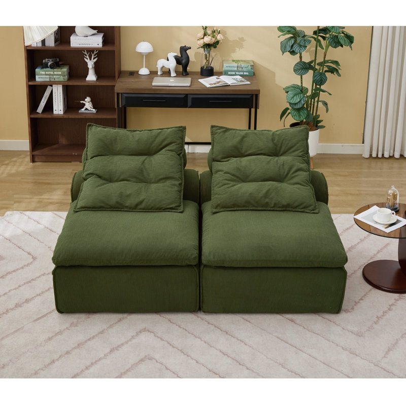 Modular Soft Corduroy Fabric Sofa, Green